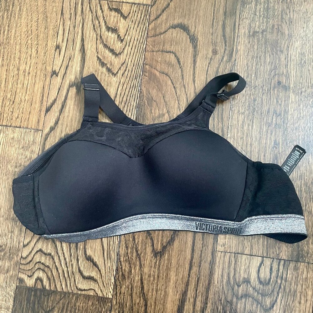 Victoria's Secret Incredible Lightweight Max Support Sports Bra Black Silver 34A